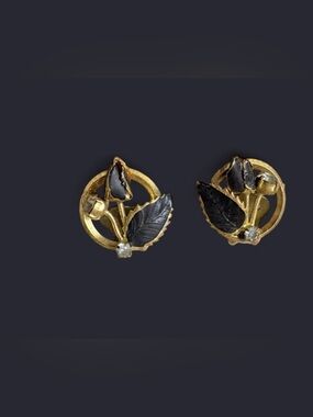 Vintage Austrian Crystal Clip-On Earrings with rose motif Mid-Century Elegance